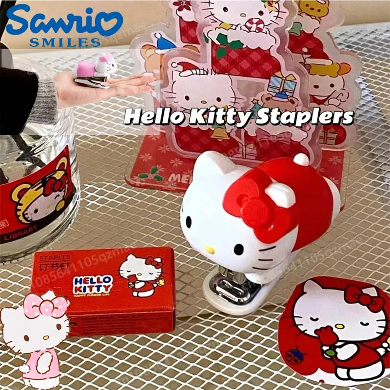 Sanrio Mini Staplers with 1000pcs Staple Set Cartoon Kawaii Figure Hello Kitty Student Binding Machine School Stationery Prizes