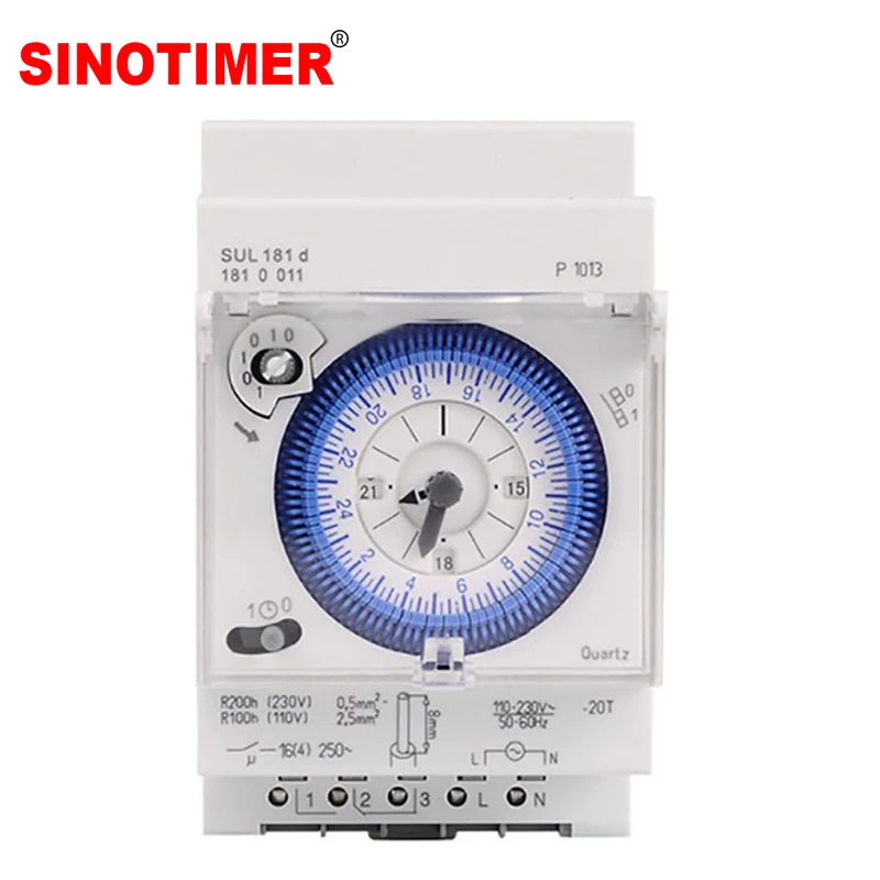 220V AC Analog 24 Hour Mechanical Timer Switch 15-minute Interval Quartz Time Controller DIN Rail Timers SUL181d 16A 230V