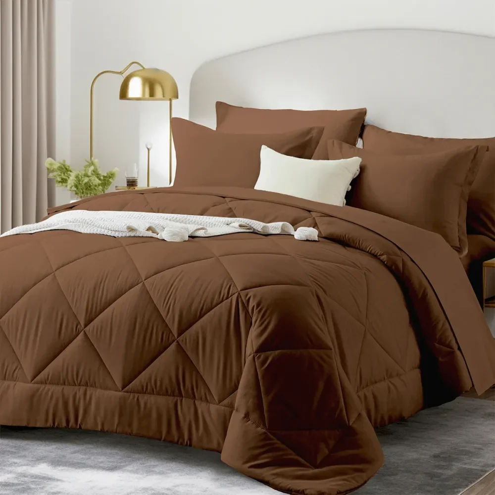 7 Piece Solid Color Bed Comforter Set Queen, Creative Geometric Pattern Design, Soft And Comfortable Summer Bedding Set.Bed In A