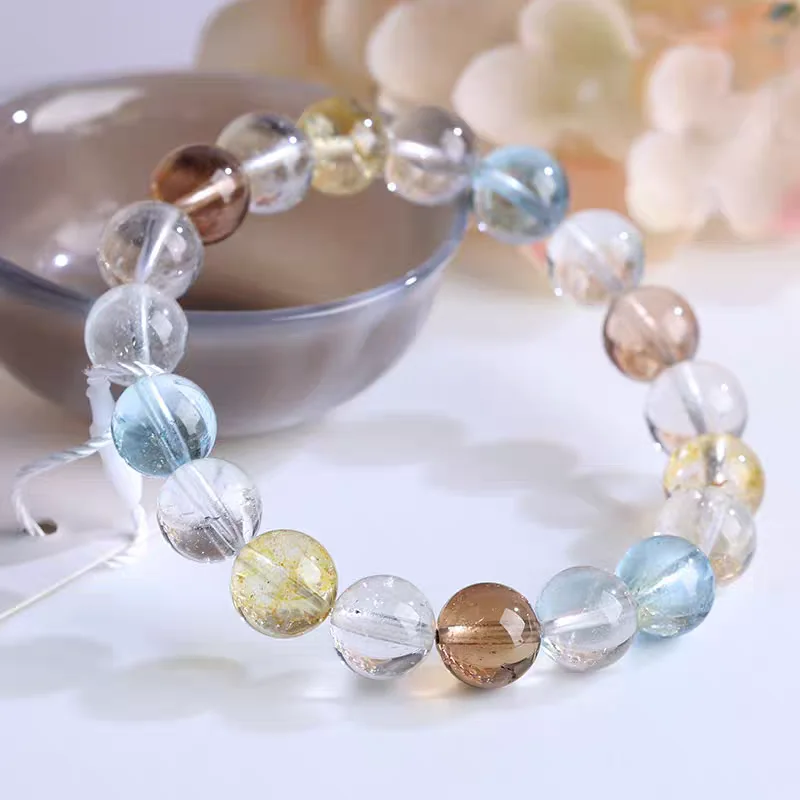 

Natural Colorful Topaz Clear Round Beads Bracelet Woman Crystal Blue Topaz 8mm 9mm 10mm Stretch Healing AAAAAA