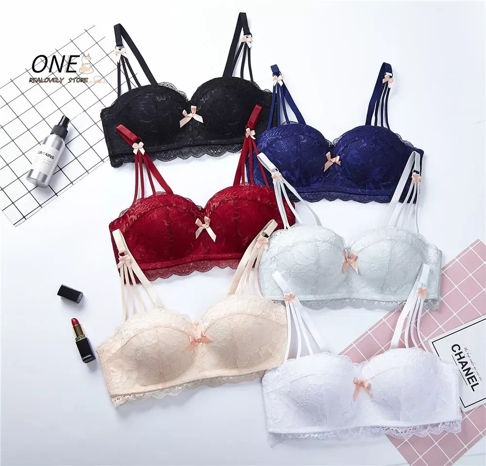 Women Bra New Lace Rimless Bra Small Chest Half Cup Butterfly-knotted Underwear Comfortable and Breathable Lingerie Femme Bras