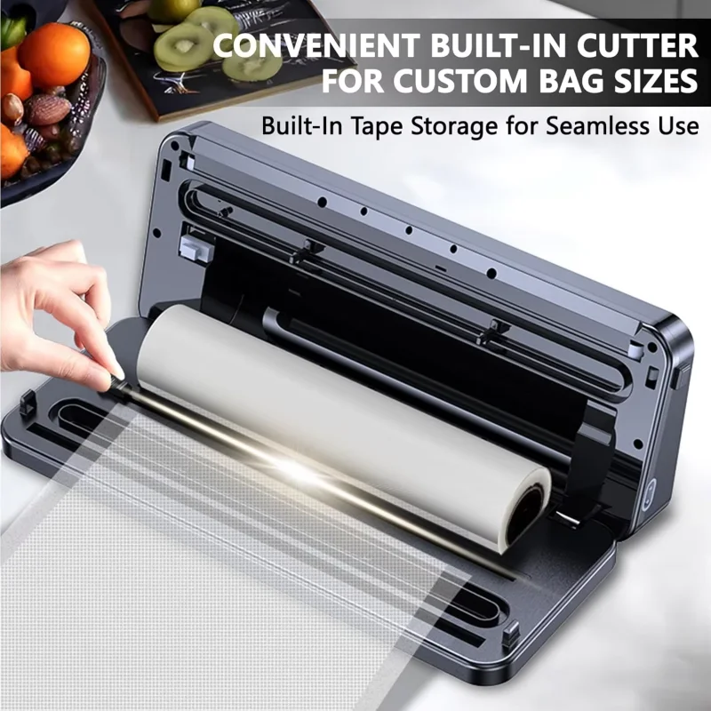 آلة ختم الفراغ المنزلية الصغيرة آلة تغليف المواد الغذائية البلاستيكية آلة ختم الطعام الطازج المدمج في سكين القطع