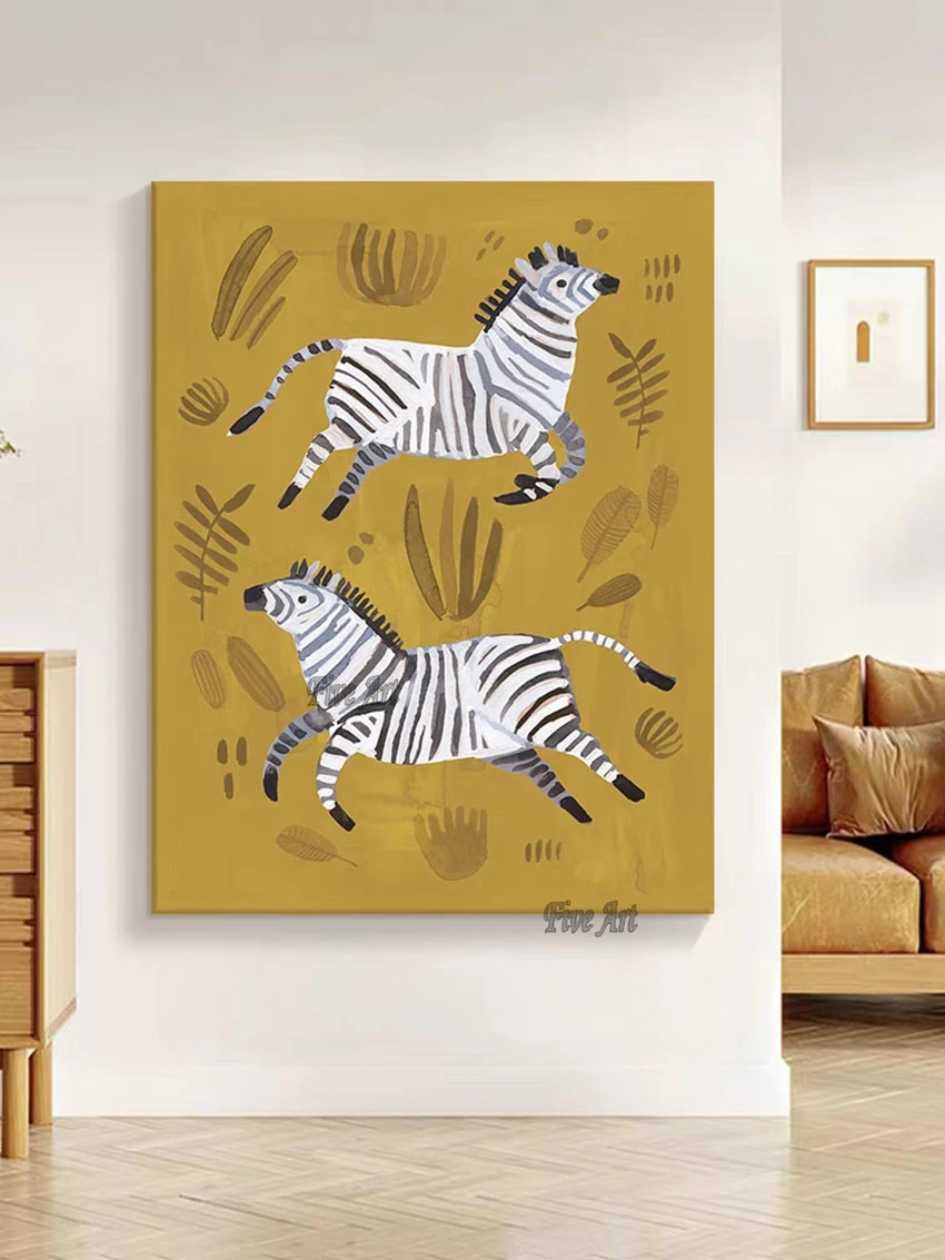 100% Handmade Two Fat Zebras Abstract Animal Painting Living Room Wall Picture Home Decoration Pieces Canvas Acrylic Art