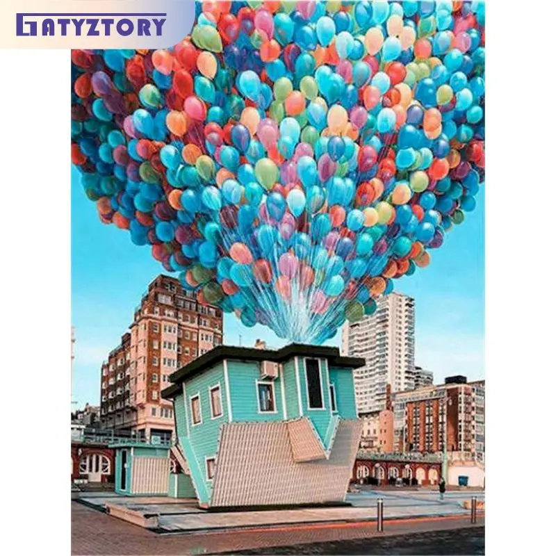 

GATYZTORY Modern Painting By Numbers With Frame Hot Air Ballon Canvas Painting For Adults Drawing By Numbers Picture Paint Lands