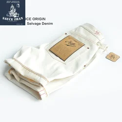 SAUCE ORIGIN  White Jeans Color Point Shorts Man Raw Denim Selvedge Denim Jeans Regular Fit