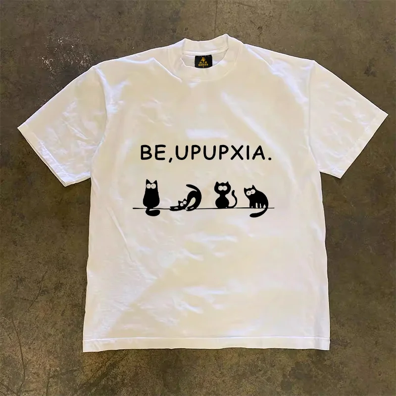 Loose Fit Cotton T-Shirt Unisex Short Sleeve Double Thread UPUPXIA Hero Print Sweat Absorbent round Neck Casual Summer Top