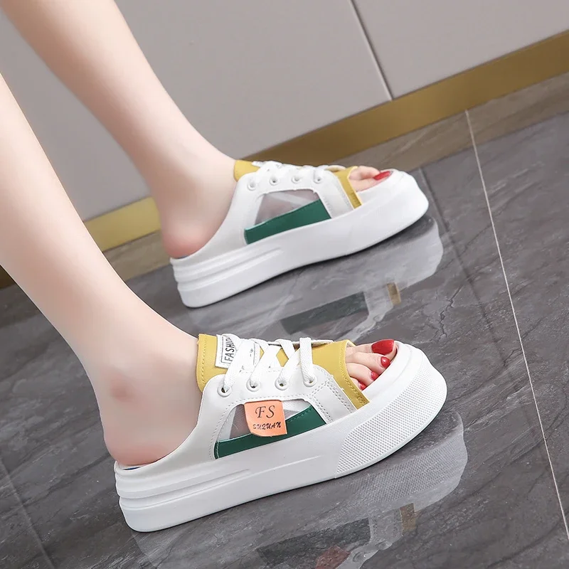 2024 Summer New One Step Sandals Women\'s Outwear Trendy and Fashionable Thick Sole Retro Casual Beach Shoes