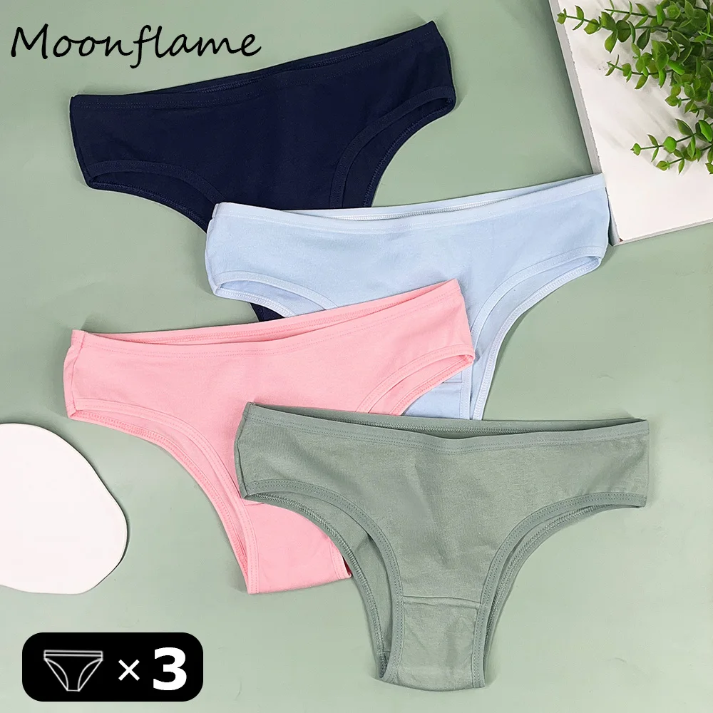 Moonflame 3 pcs/lot Dropshipping Solid Color Cotton Low Rise Women Underwear Ladies Briefs Panties