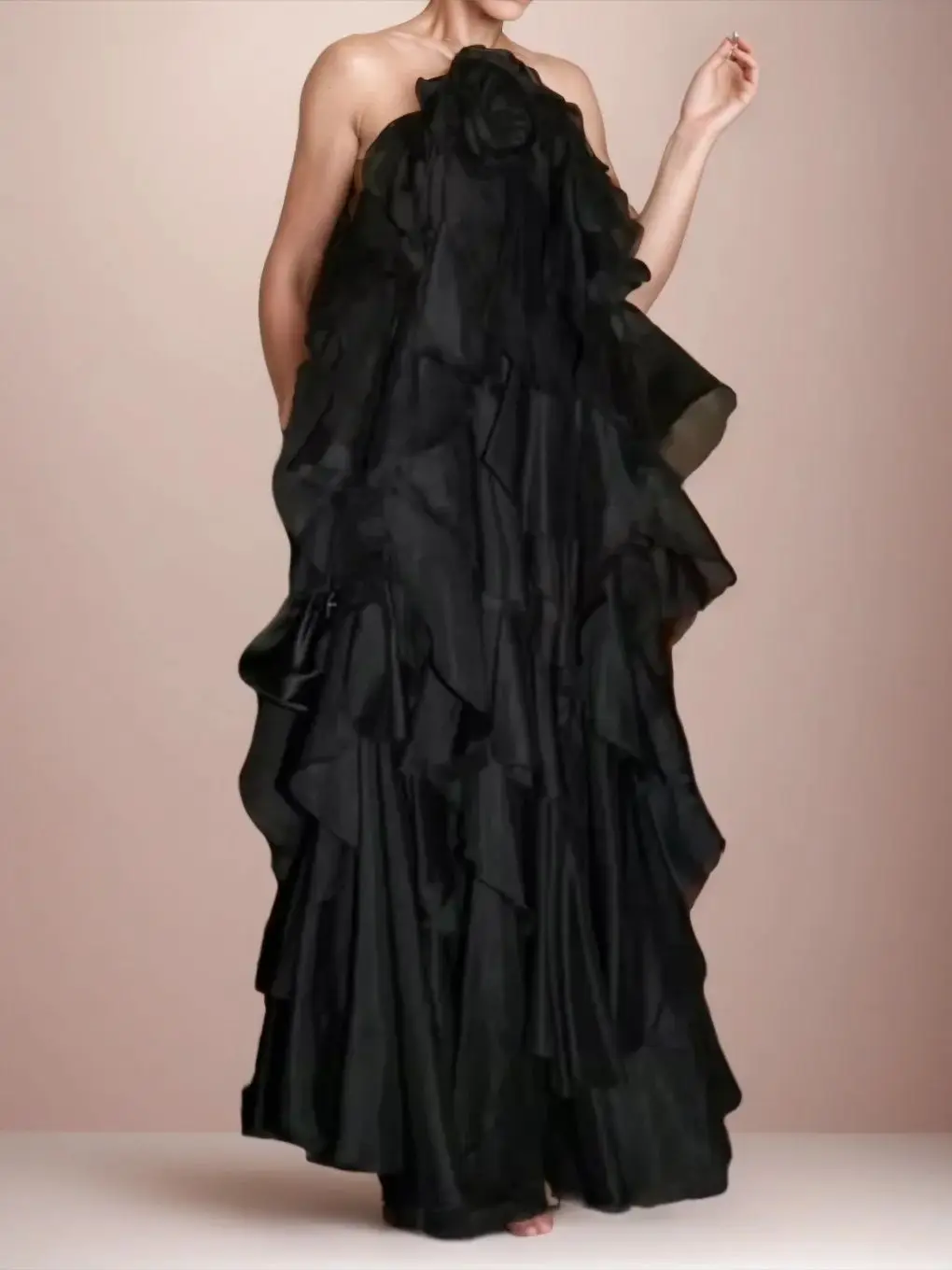 2025 feminino elegante flor 3d em cascata babados halter midi vestidos menina doce sem mangas camisola em camadas roupões longos