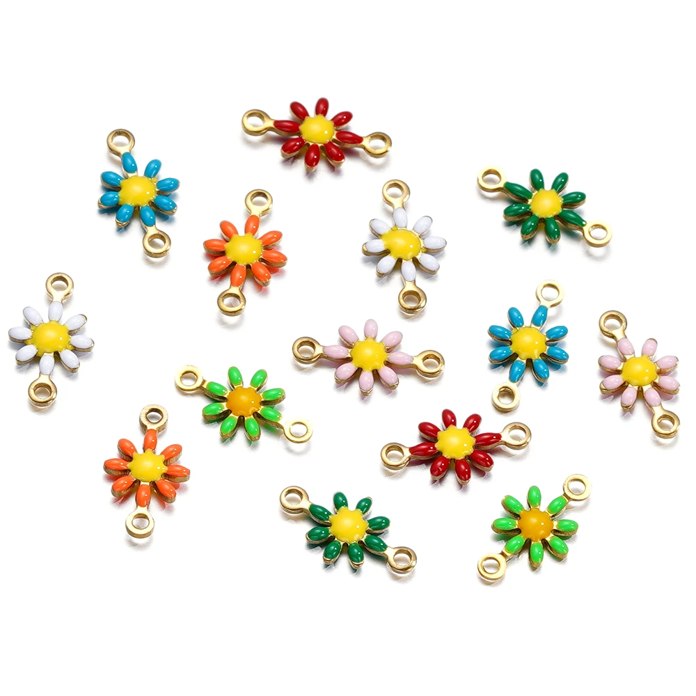 10pcs/lot Stainless Steel Double Hole Oil Drop Daisy Pendants Charm Pendants for DIY Jewelry Neckalce Making Accessories