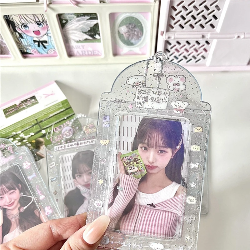 Shiny Transparent Glitter Cute 3 Inch Photocard Holder PVC Girl Heart Card Holder Storage Idol Card Display Protective Pendant