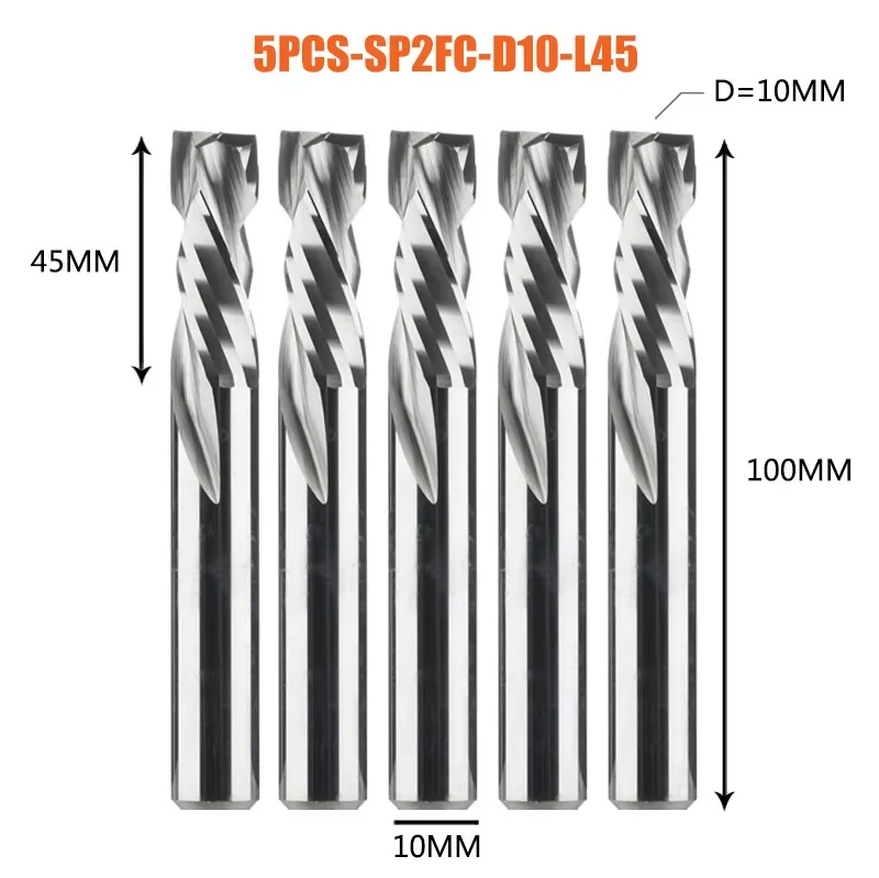 5 Stk/partij Frees Houtwerk Omhoog Naar Beneden Gesneden 2 Fluiten Spiraalcarbide Freesgereedschap Cnc Router Bit Compressie Hout Einde Frees
