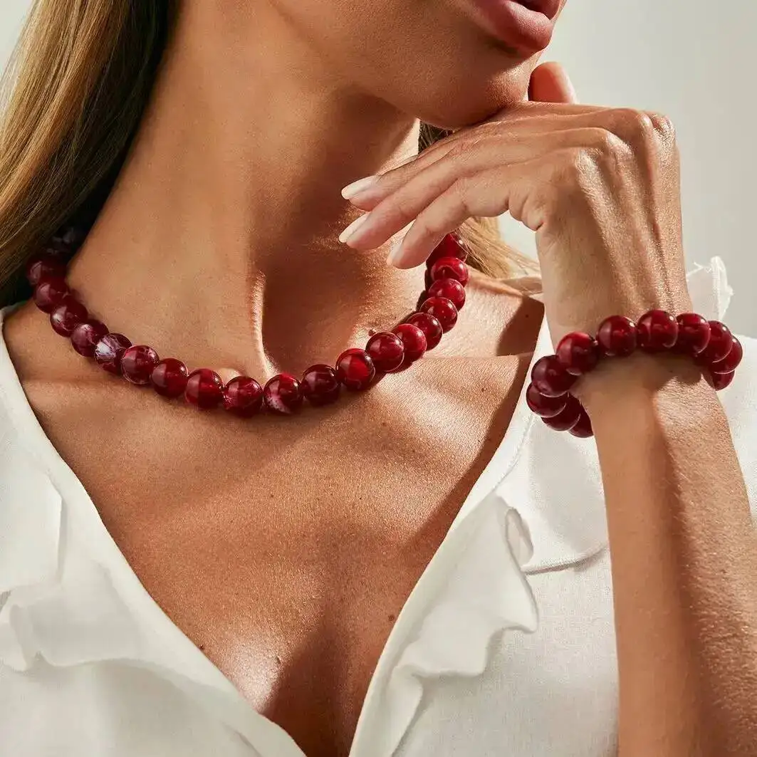 IngeSight.Z Boho Colorful Acrylic Bead Jewelry Set 6Styles Women Luxury Clavicle Chain Necklace Bracelet Elegant Party Accessory