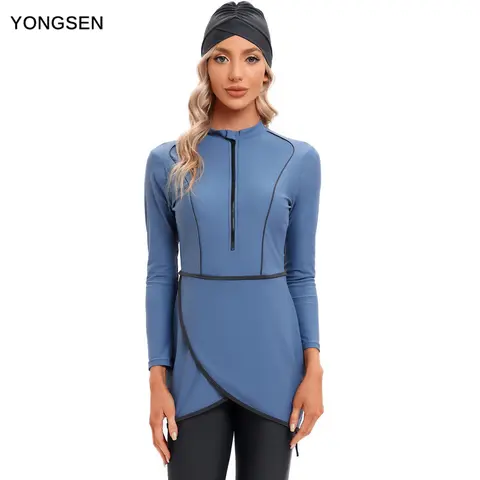 YONGSEN 2024 부르키니 컬렉션 - 3피스 이슬람 수영 세트, 패치워크 스포츠 수영복 & 히잡
