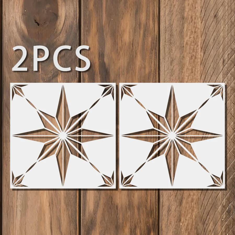 2PCS 11.8inch Star Tile Stencil Template Geometric Compass Pattern Wall Floor Painting Stencil for DIY Decor