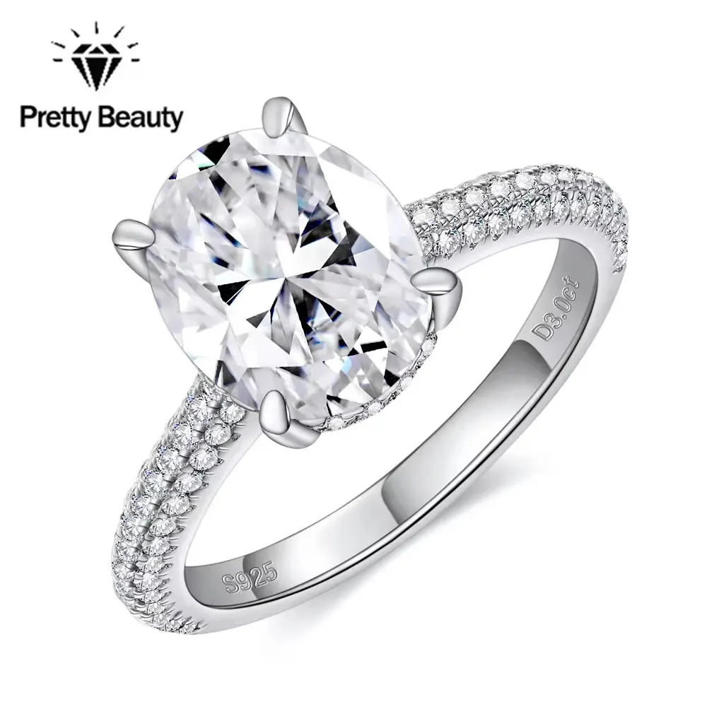 

Изысканное кольцо Pretty Beauty из серебра S925 с муассанитом 3 карата овальной огранки для женщин, с инкрустацией камнями паве, обручальное кольцо, ювелирное изделие