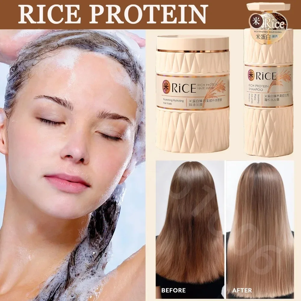 800ml arroz proteína caspa remoção fofo suave shampoo condicionador de cabelo hidratante óleo cozido suave máscara de cabelo conjunto de cuidados com o cabelo