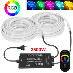 2500W zewnętrzna wodoodporna taśma 220V Neon RGB 100m Max elastyczna taśma neonowa 5050 IR RF bezprzewodowa lampa ogrodowa