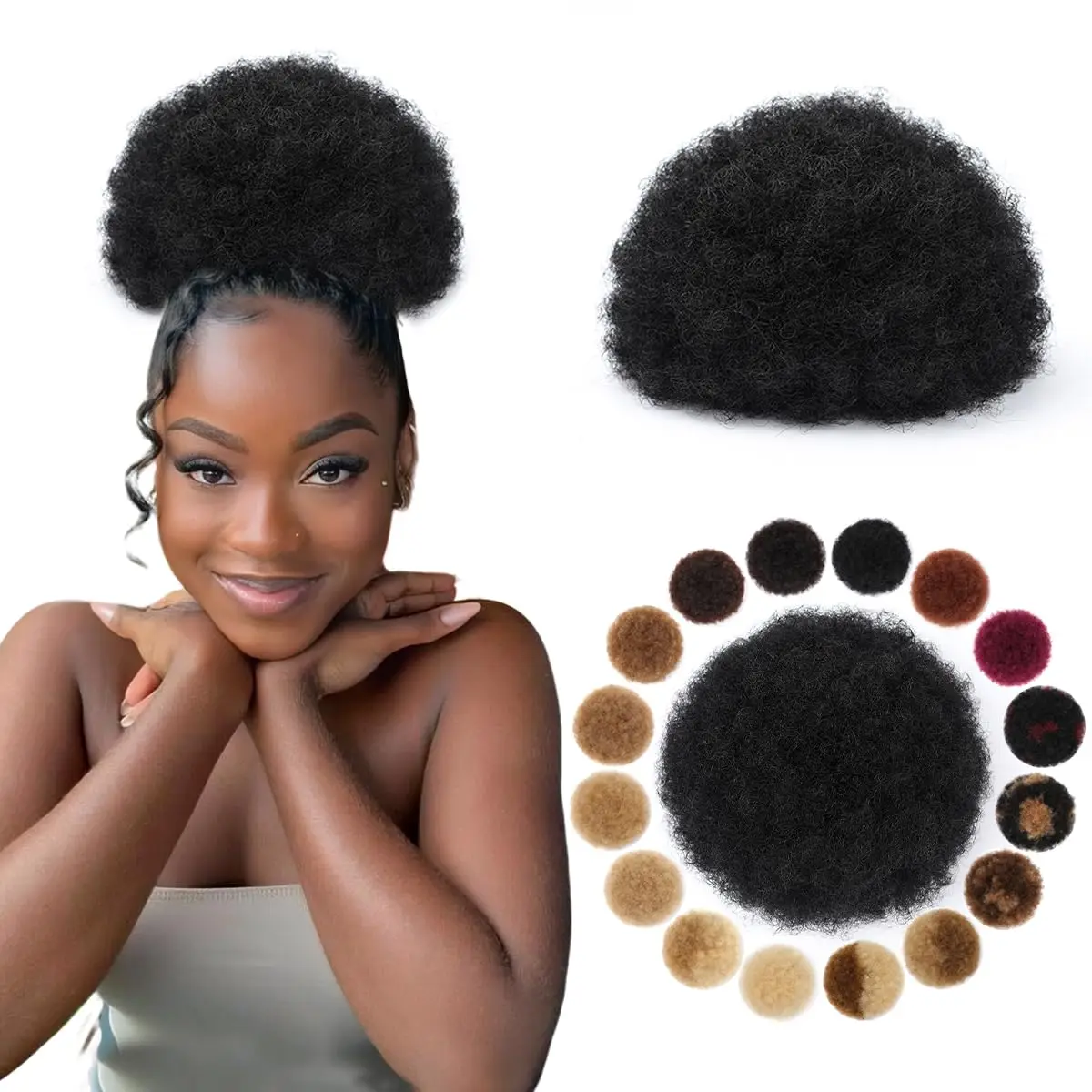 Afro Puff Synthetic Drawstring Ponytail Kinky Curly Hair Bun Piece with Clips Updo Extensions for Women