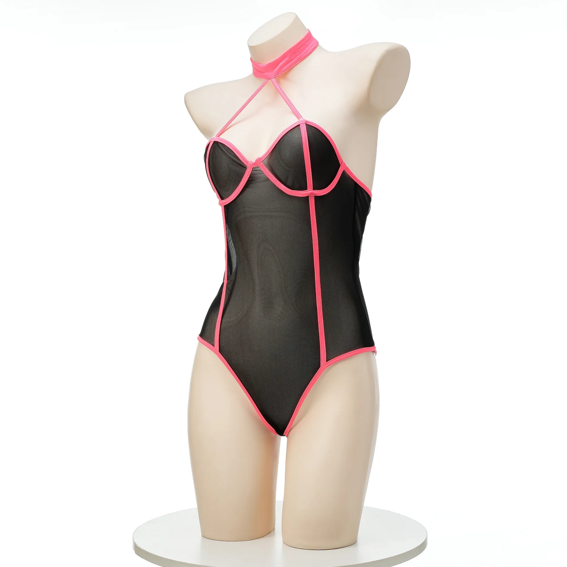 Feminino retro gelo seda bodycon maiô ultra-fino transparente banho elástico baixo corte sedutor sexy punk terno de natação