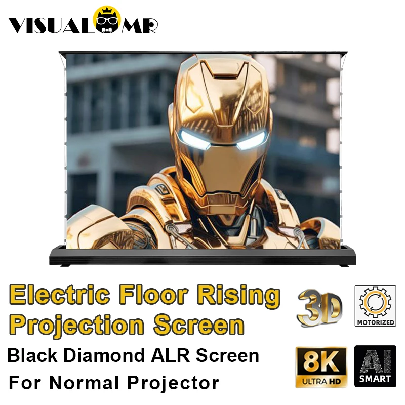 Newly Electric Floor Rising ALR Black Diamond Projection Screen 72-120inch 3D/4K Ambient Light Rejecting for Normal Projector