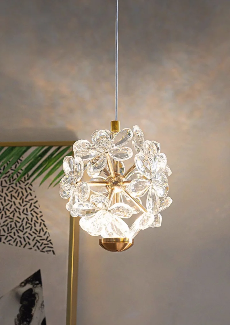 

Light luxury French crystal bedside chandelier Flower sphere advanced sense dandelion creative dining room Dining room bedroom c