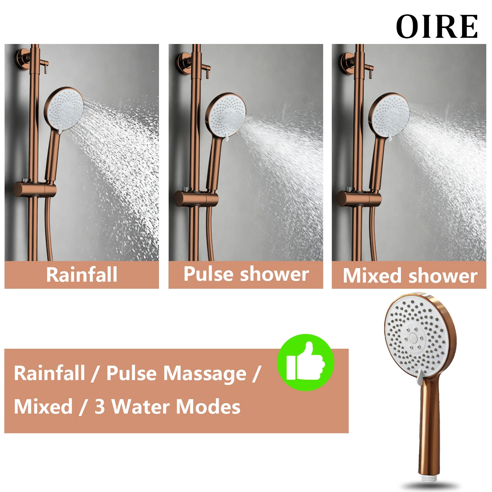 OEM/ODM Brushed Rose Gold Brass Wall-Mounted Bathtub Shower Faucet Set with Handheld Shower and Slide Bar for Hotel Villa Use