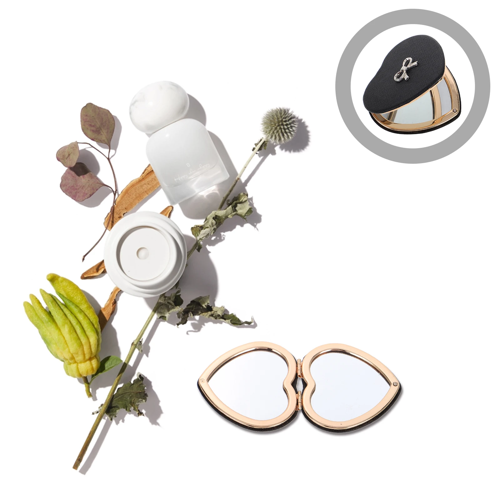 

Heart Shaped Portable Mini Compact For Purse Cute Makeup Foldable Dual Sided Mirror Travel Pocket Size Small