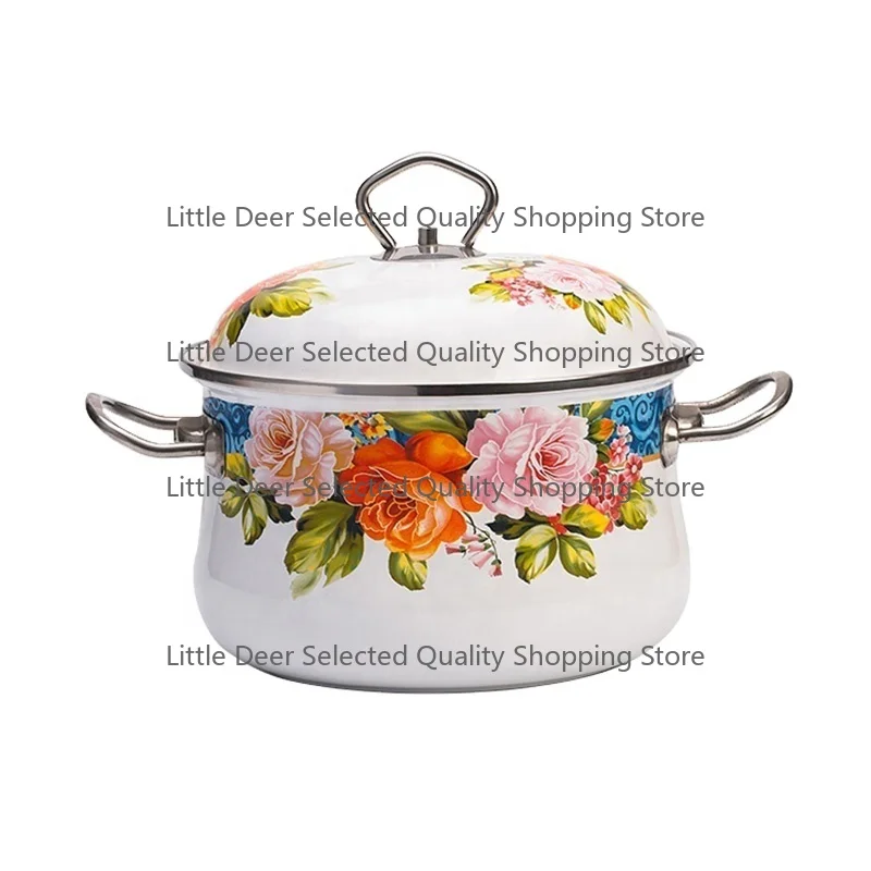Cookware Flower Pattern Enamel Casserole Hot Pot with Splash Proof Lid