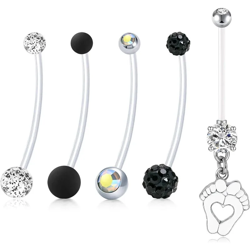 14G CZ Pregnancy Belly Button Rings Clear Flexible Adjustalbe Sport Long Pregnant Navel Rings Retainer 38mm 1 1/2