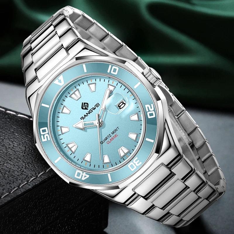 BANGWEI 2025新作クォーツ腕時計 スポーツカジュアル高級メンズ腕時計 レディース防水夜光スチールカップルウォッチ時計