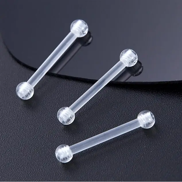 2pcs 14G 1.6mm Clear Transparent Invisible Tongue Rings Industrial Barbell Nipple Bar Tragus Earring Piercing Body Jewelry