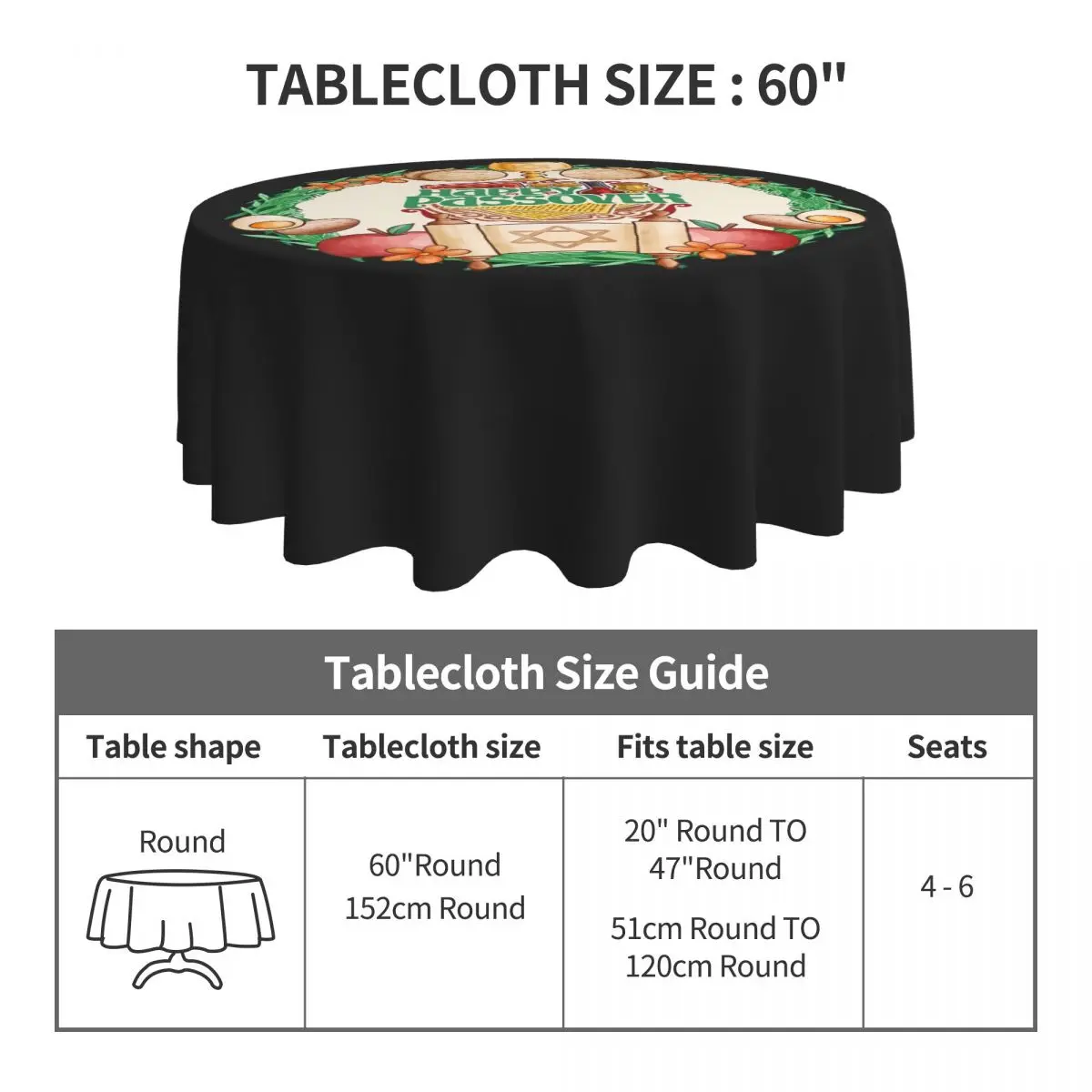 Jewish Passover Round Tablecloth Jewish Holiday Graphic Table Cover For Decor Home Dining Fashion Protection Table Cover