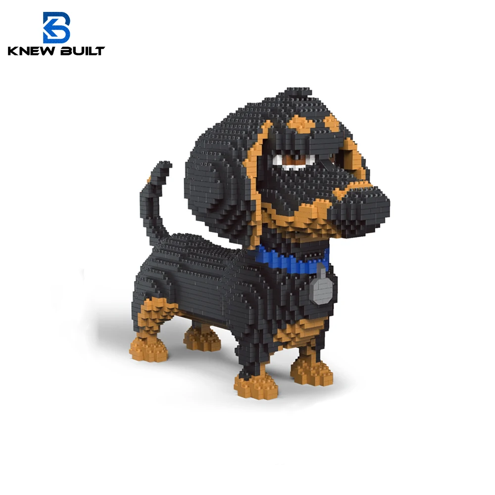 KNEW BUILT Dachshund Dog Model Micro Mini Building Blocks Set Educational Recreation Toys Pet Lover Gift Decoration Bricks