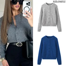 2024Autumn Solid Cardigans Women Retro Single Breasted Chic Elegant Casual All-match Females New Sweaters Streetwear