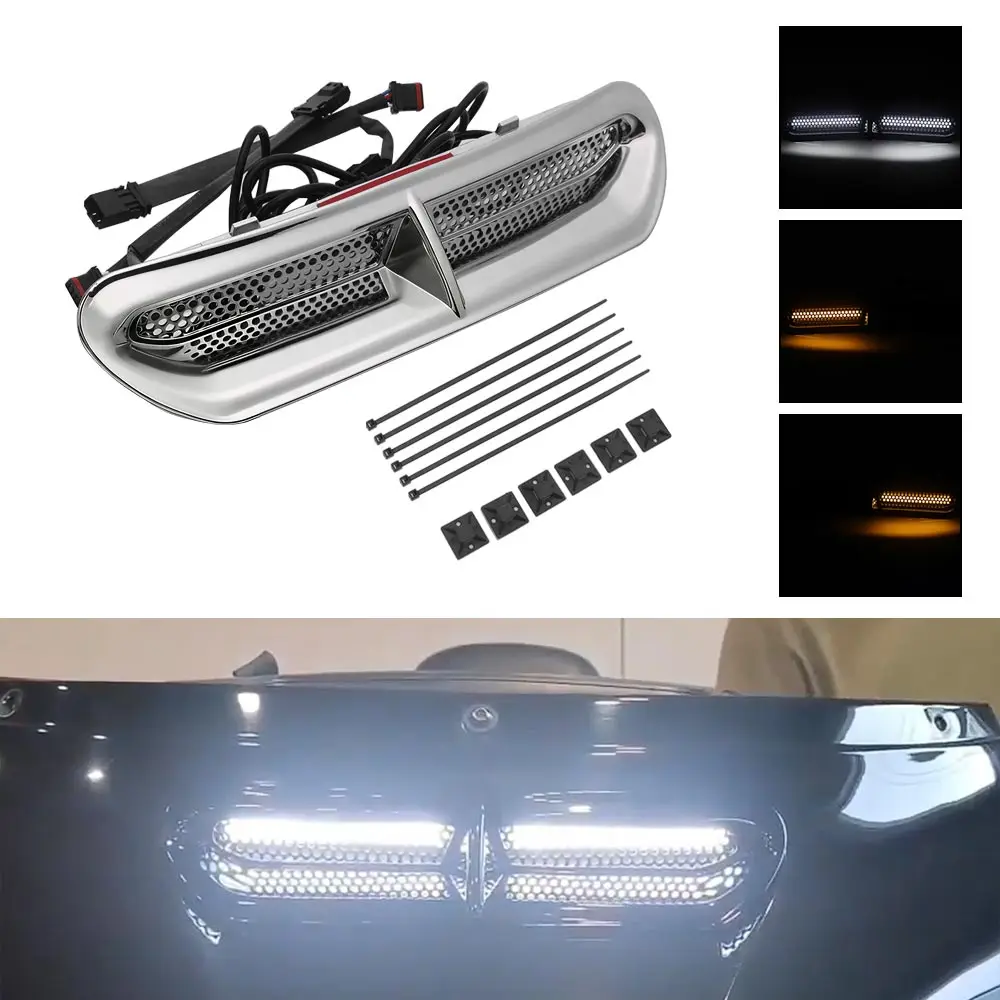 Motorcycle Led Front Fairing Vent Trim Turn Light For Harley Electra Glide Street Glide Tri Glide 2014-2025 Flowing Amber Chrome