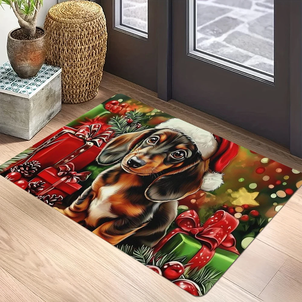 Christmas Dog Doormat Non-Slip Entrance Doormat Home Decor Carpet for Living Room Rugs Bathroom Floor Rug