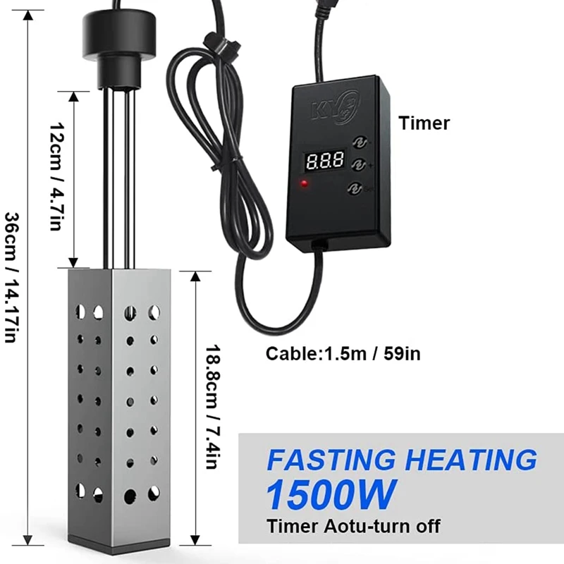Immersion Water Heater 2500W Electric Bucket Heater With Timer Auto Shut Off Hot Tub Heater For Home Winter EU Plug