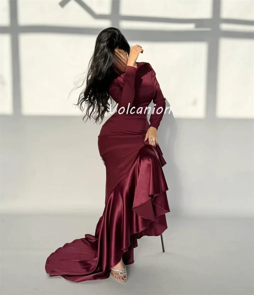 Personalizado estilo moderno exquisito Charmeuse acanalado drapeado sirena cuello redondo vestidos largos vestidos para ocasiones a medida de alta calidad