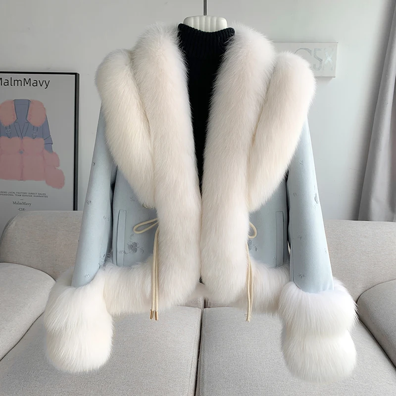 Aorice Soft Design Real Fox Fur Big Collar Winter Jacket Duck Down Liner Women Flower Coat CT322