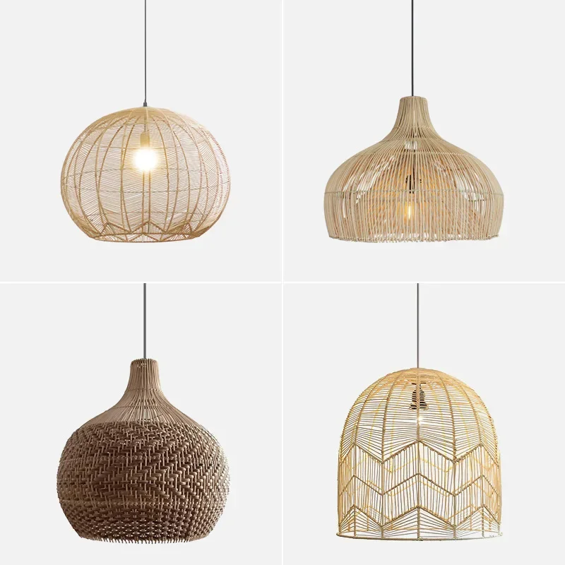 Chinese Creative Hand Woven Rattan Art LED Pendent Lamp Retro Restaurant Hotel Study Hallway Rural Decoration Lighting Fixtures