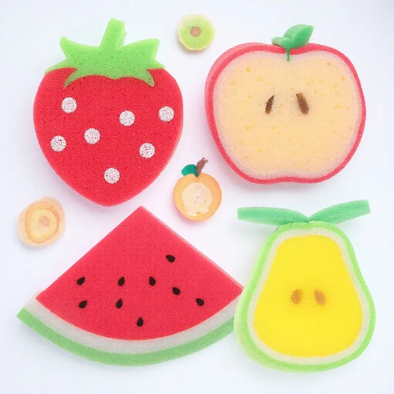 

Набор из 4 детских мочалок-шаров для душа с фруктовым дизайном, мягкие поролоновые губки для ванны, нежные для кожи, легкие, для мытья младенцев, аксессуар для ванной комнаты