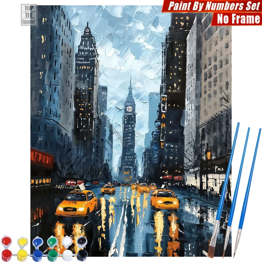 

Rainy city street Digital Oil Paints Kit - City rainy urban Abstract Wall Art Thanksgiving Day Gift For Grandma