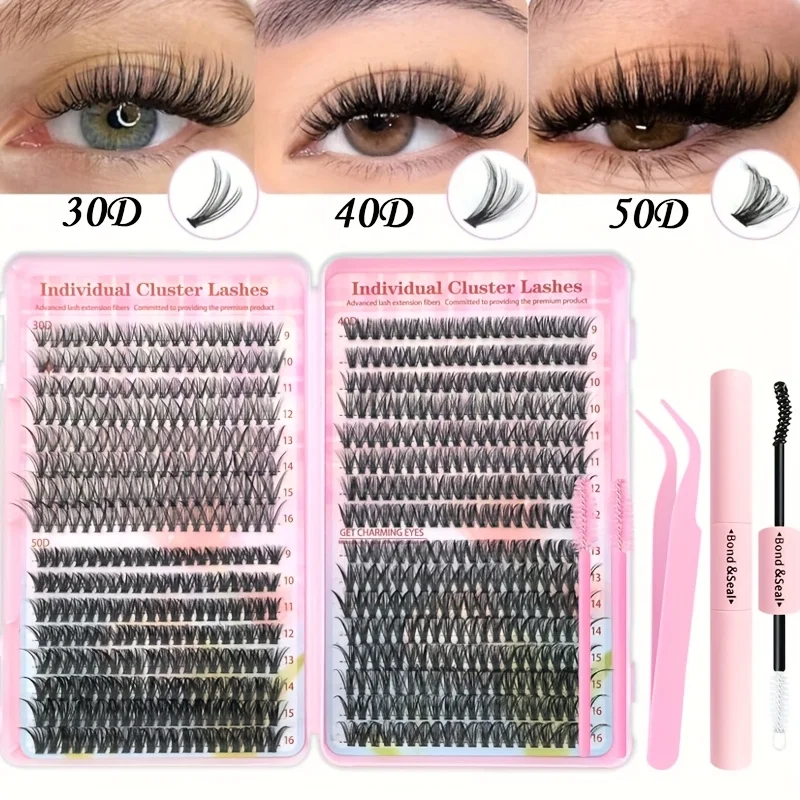 طقم تمديد الرموش الصناعية الاحترافية مع السندات والختم، ملاقط، فرشاة الرموش - 30D/40D/50D 60D/80D/100D، أطوال 9-16 مم،