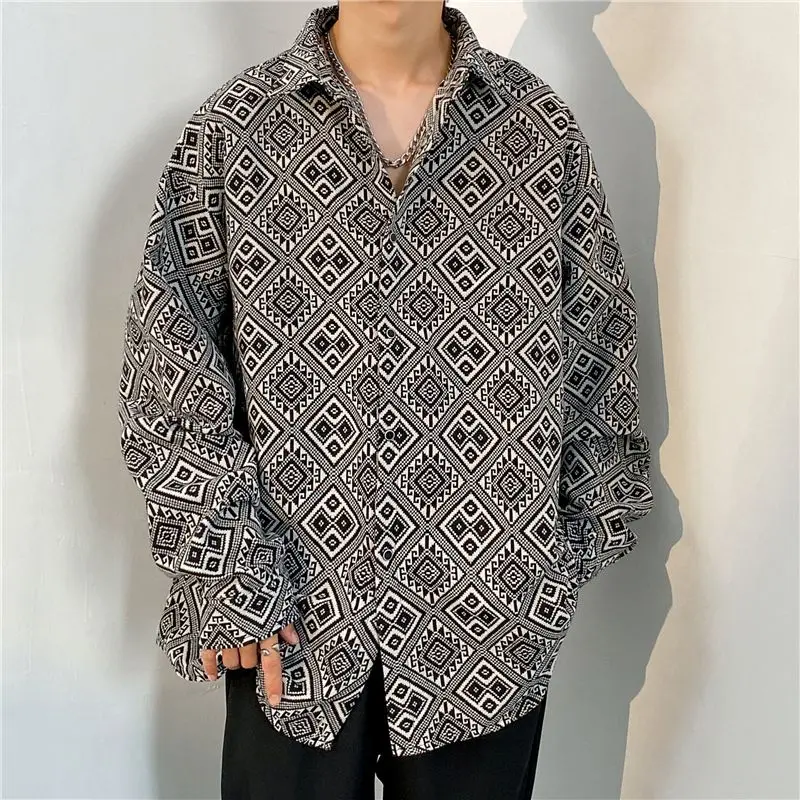Retro Hip Hop Long Sleeve Shirt Men's Loose Couple Stylish Floral Shirt Hip Hop Jacket Spring Summer Trendy Brand Polyester F...