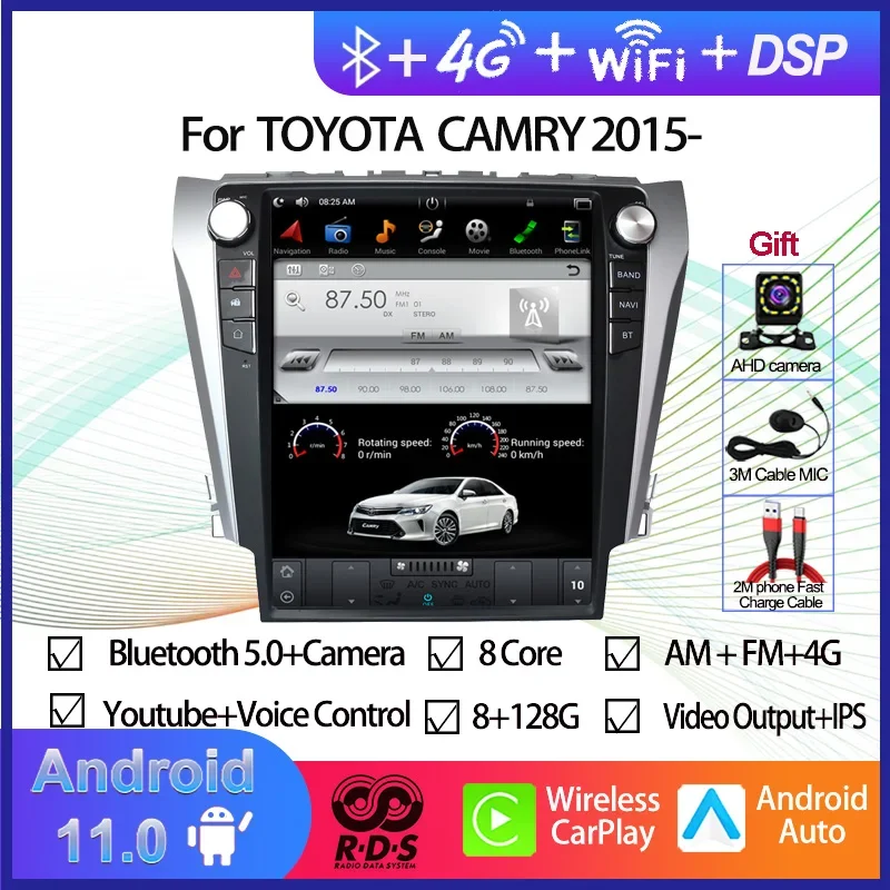 12.1 Inch Tesla Style Android 11 Car GPS Navigation For TOYOTA CAMRY 2015-2021 Wifi BT Auto Radio Stereo Multimedia Player