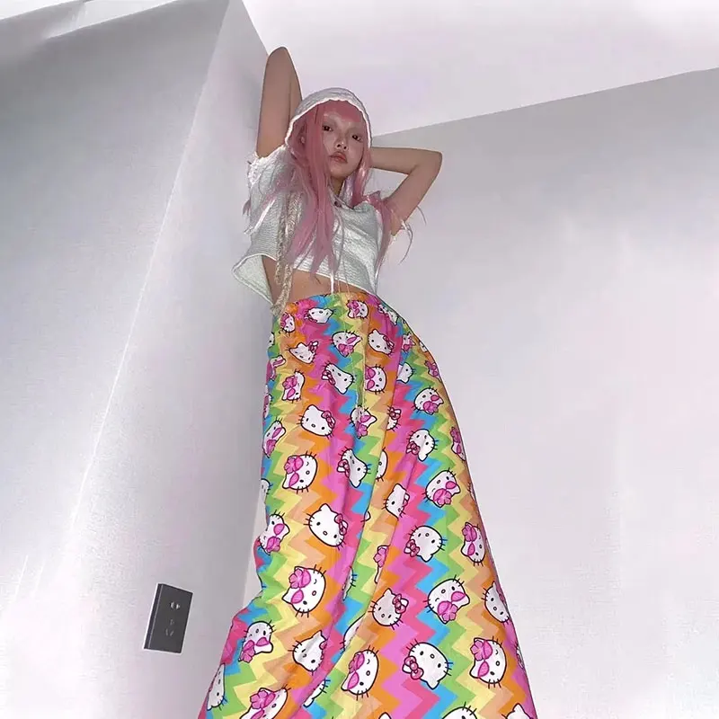 Pajama Pants Anime Kt Cat Rainbow Dopamine Trousers Skirt Cartoon Cute Loose Casual Trousers Cartoon Girl Gift Hello Kitty Loose view 6