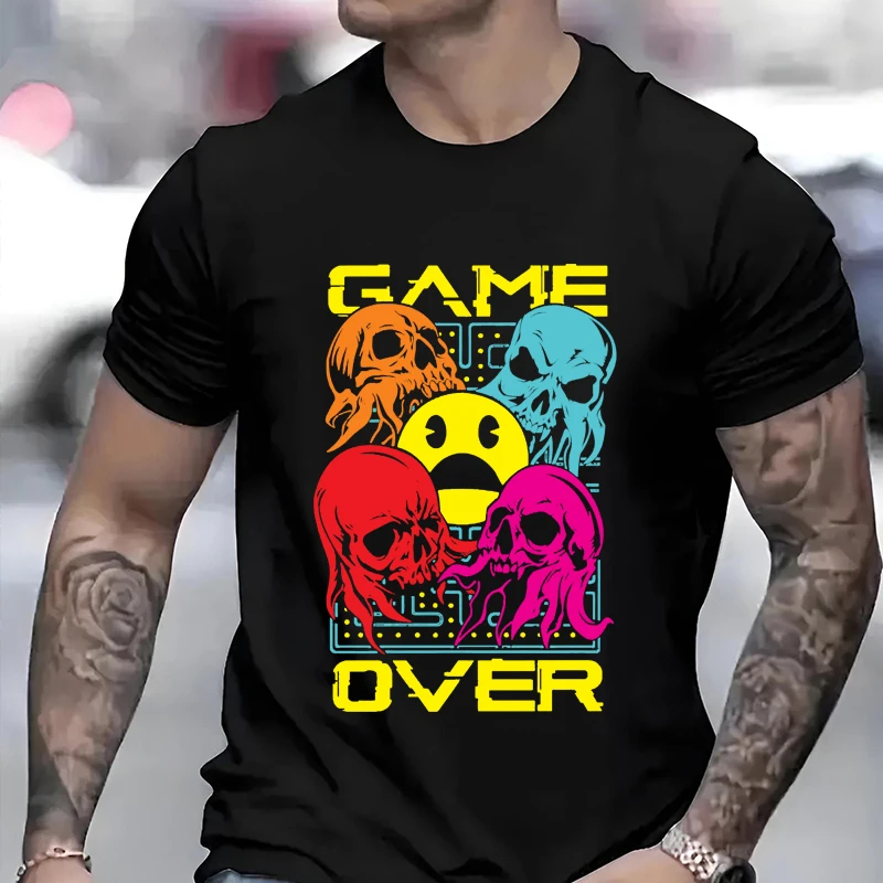 

Personalized Graffiti Mechanical Skull Pattern Men Women T-shirt Funny Game Harajuku Print Unisex Tee Casual Loose Soft Clothing