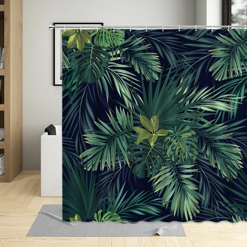 Summer Tropical Rainforest Green Plants Shower Curtain Palm Leaf Monstera Bathroom Curtains For Living Room Screens With Hooks