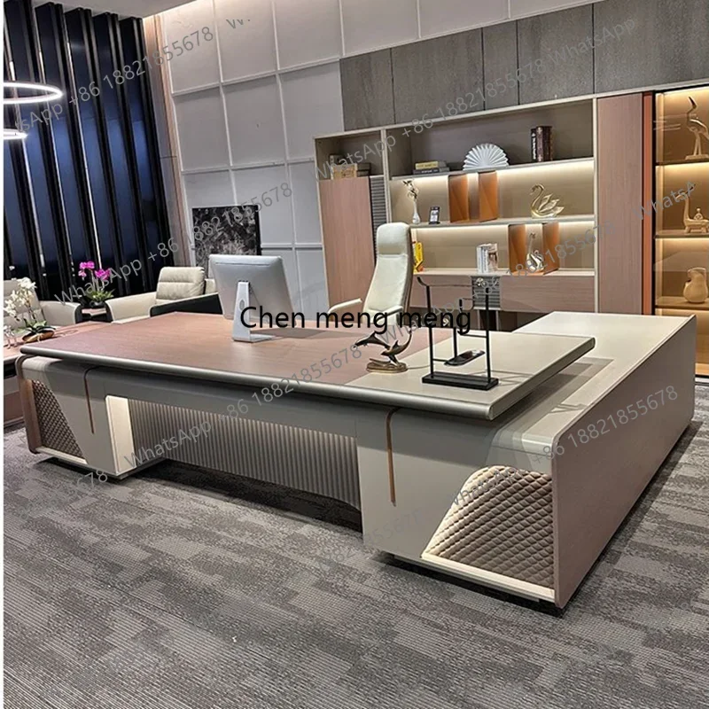 RR Modern Light Luxury Office Desk Gaming Shelves Secretary High Quality Office Desk Cabinets Executive Boss Wood Bureau Furnitu
